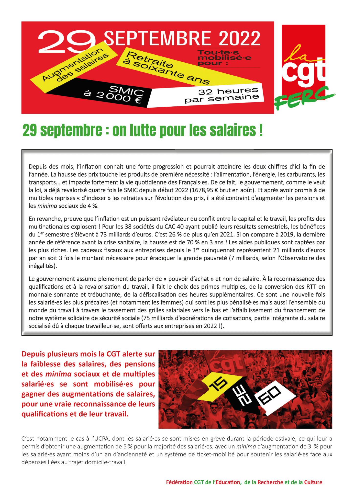 Mobilisation Du Septembre Pour Les Salaires Cgt Enseignement Priv